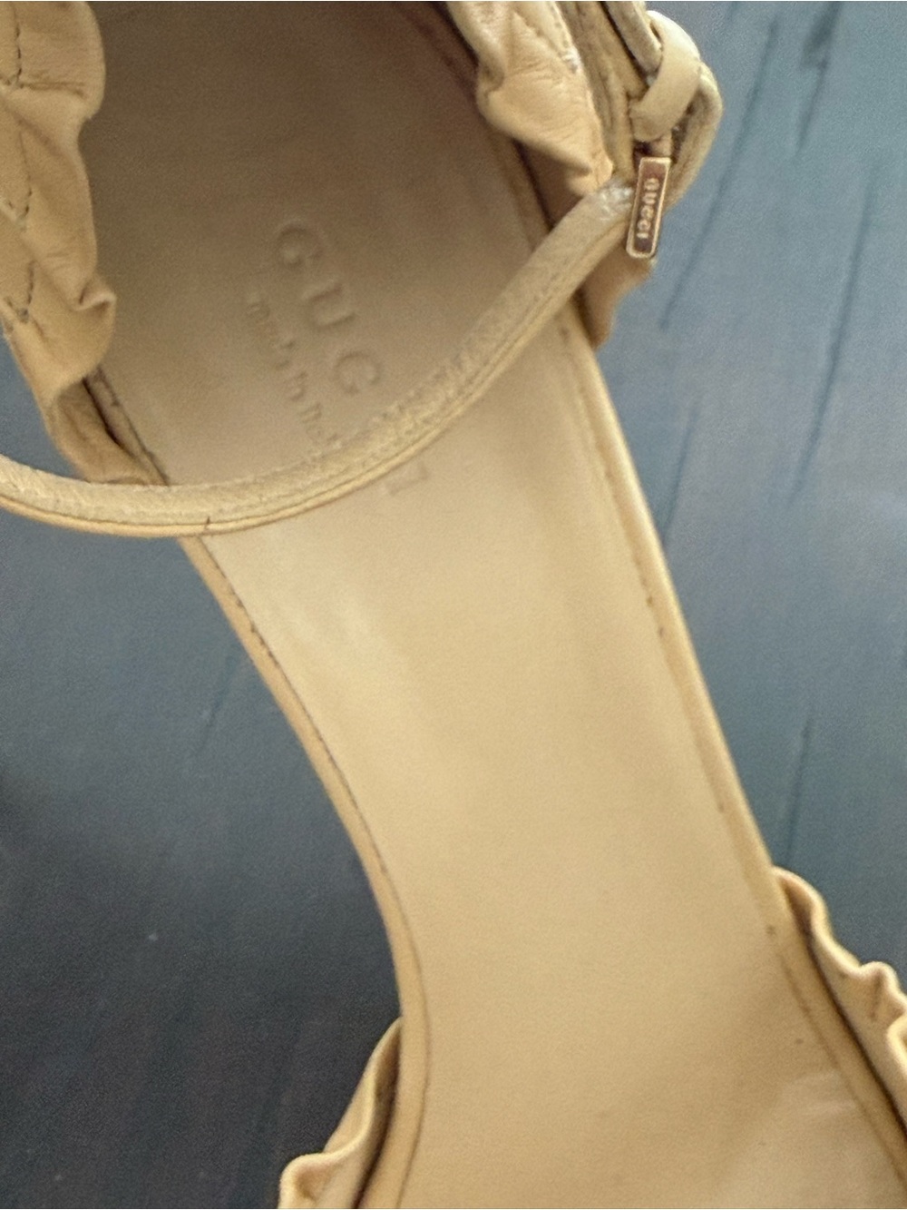 Gucci Ecru Pleated Ankle-Strap Stilettos - Picture 5 of 6